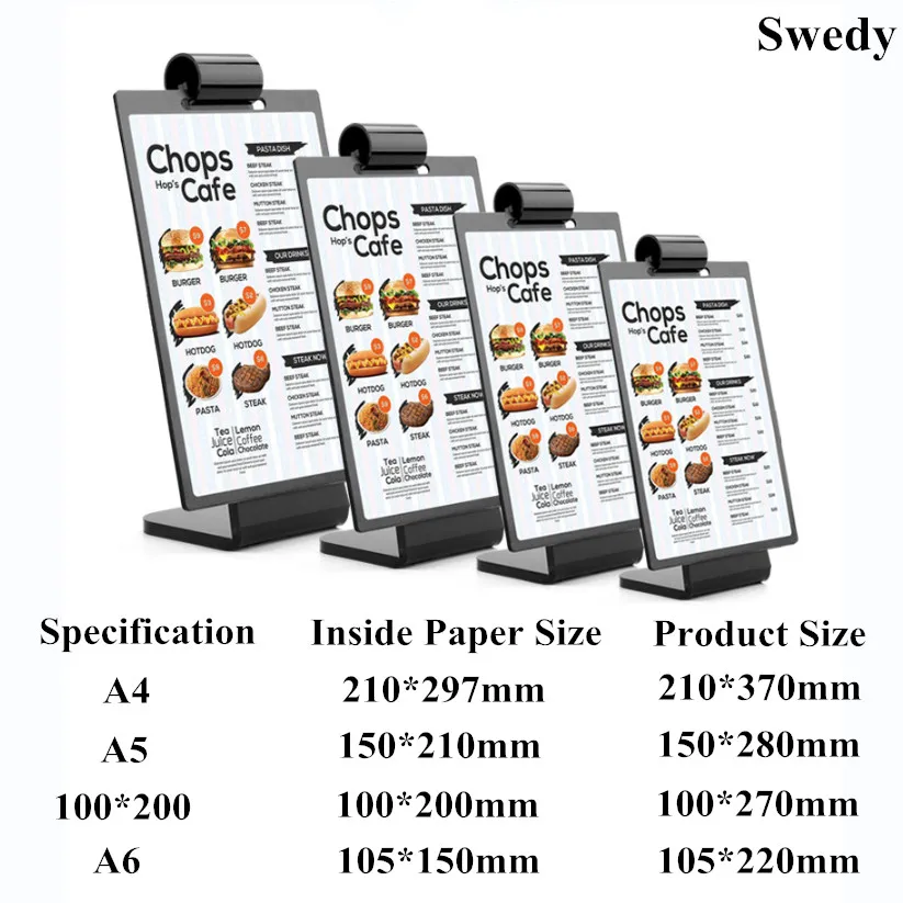 100x200MM Page Turning Plastic Menu Card Holder Display Stand Pageable Table Sign Holder Stand Advertising Poster Frame