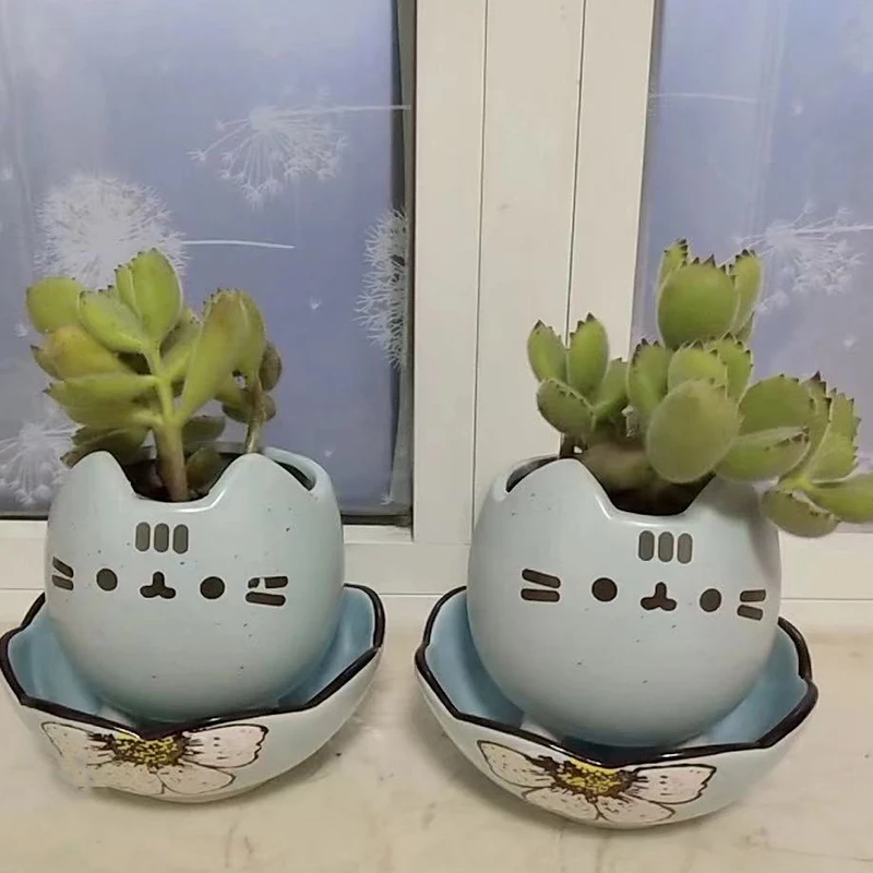 Succulent Pot With Hole Cute Animal Flower Planter Flowerpot Lovely Little Cat Birthday Gift Home Garden Decor Bonsai Pots