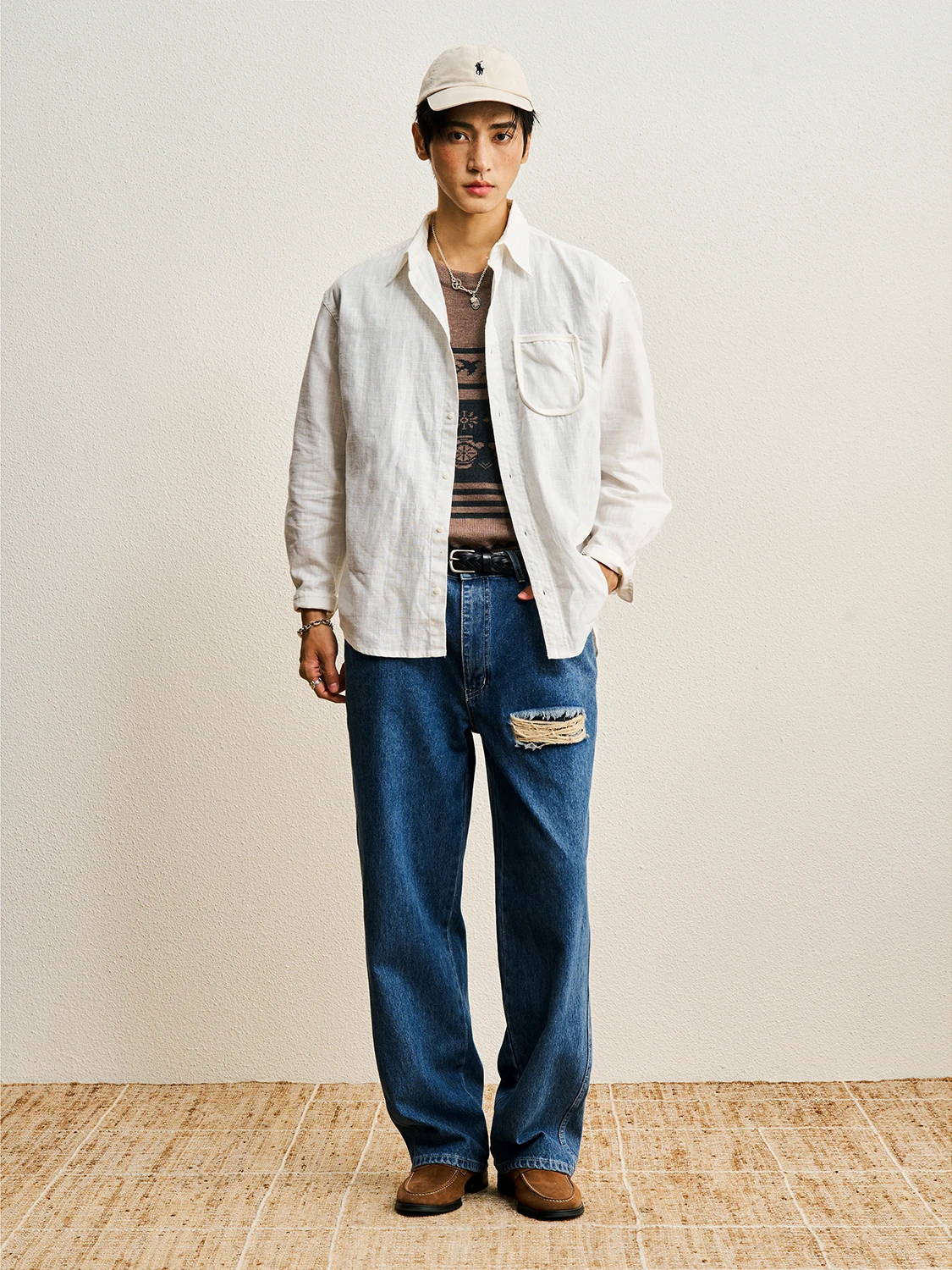 American Retro Washed Denim Jeans Loose Wide Leg Blue Straight Leg Long Pants CENLES AW26 Breathable Cotton Casual Trousers