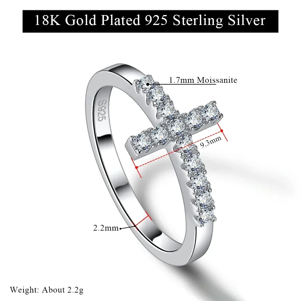Pretty Beauty Moissanite Cross Wedding Band S925 Sterling Silver Diamond Ring for Women Party 18K White Gold Plated Fine Jewelry