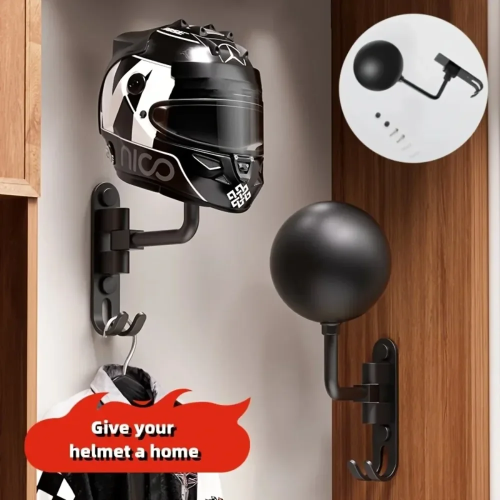 180° Rotatable Helmet Wall Mount - 2-in-1 w/ Hook, Stainless/Aluminum, 3 Colors (Black/Gray/White) | Home/Motorcycle