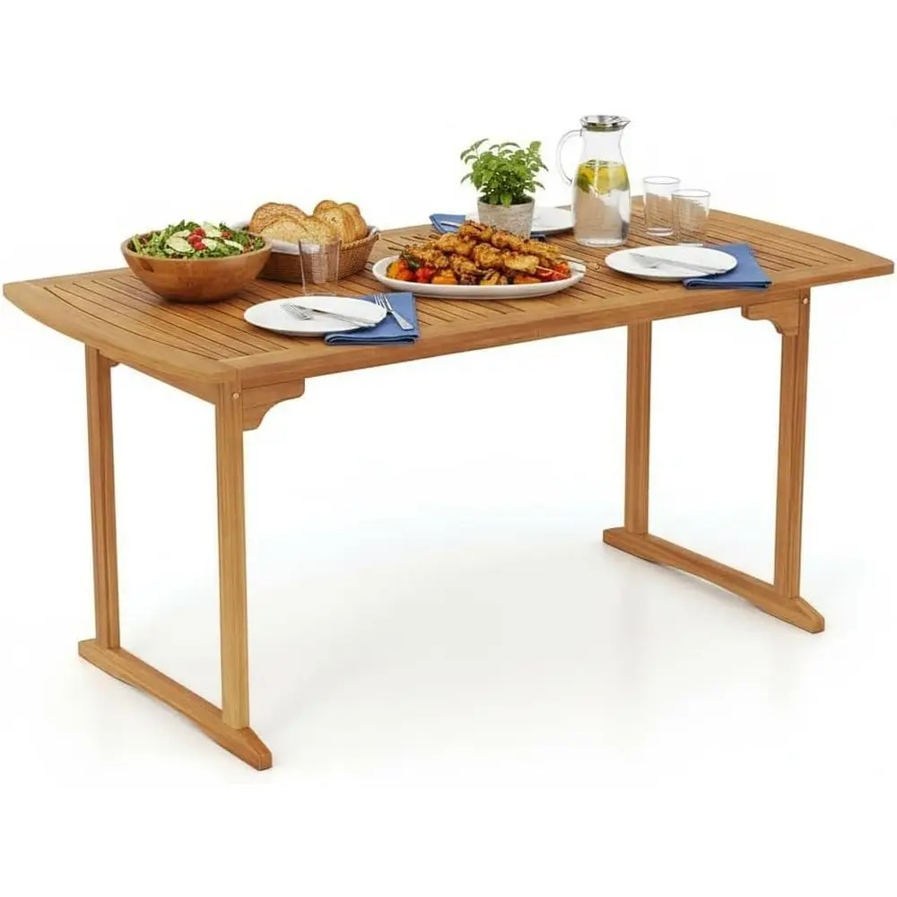 

Large 63 Outdoor Acacia Wood Dining Table for 4-6, Patio with Umbrella Hole & Slatted Top