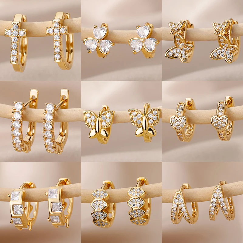 Tiny Zircon Cute Small Hoop Earrings dla kobiet Dziewczyny Kolczyki ze stali nierdzewnej w kolorze złotym 2024 Trend Biżuteria ślubna Prezent na imprezę