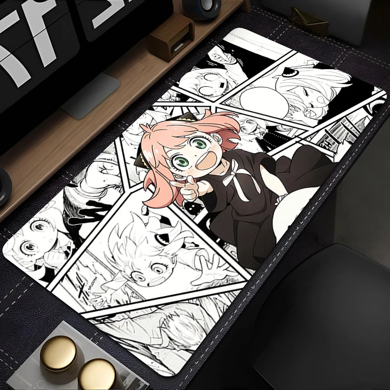 Großes Gaming-Mauspad, Schreibtischunterlage, rutschfest, genähte Kanten, weicher Gummi, Pink Hair Anya Split Manga Anime Schreibtischunterlage für den Bürogebrauch