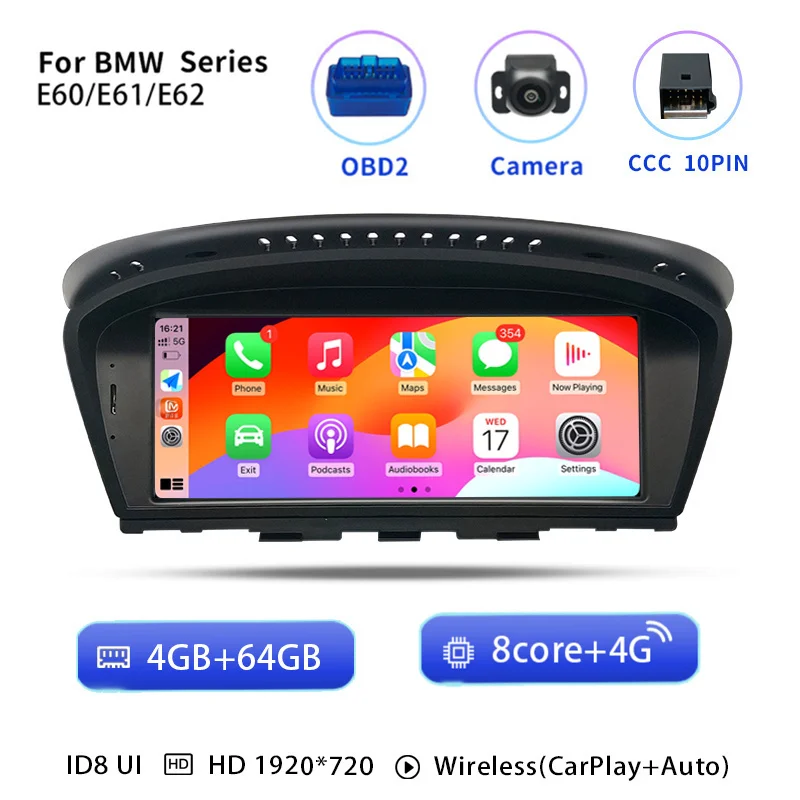 Snapdragon 665 Autoradio Android 14 voor BMW 5-serie E60 E61 E62 E63 E90 E91 CIC CCC Multimediascherm GPS Navigatie Head Unit CarPlay