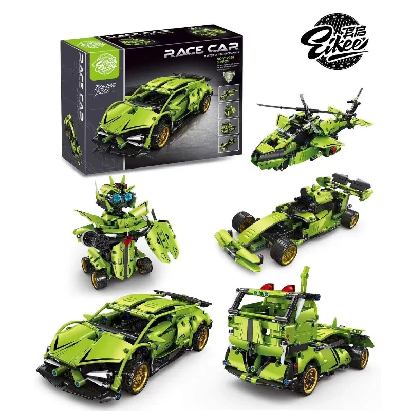 

1:18 Green Sports Car Building Blocks APP/RC Dual Control 5-in-1 Transformable Racer Model Kit STEM Educational Toy Kid Boy Gift