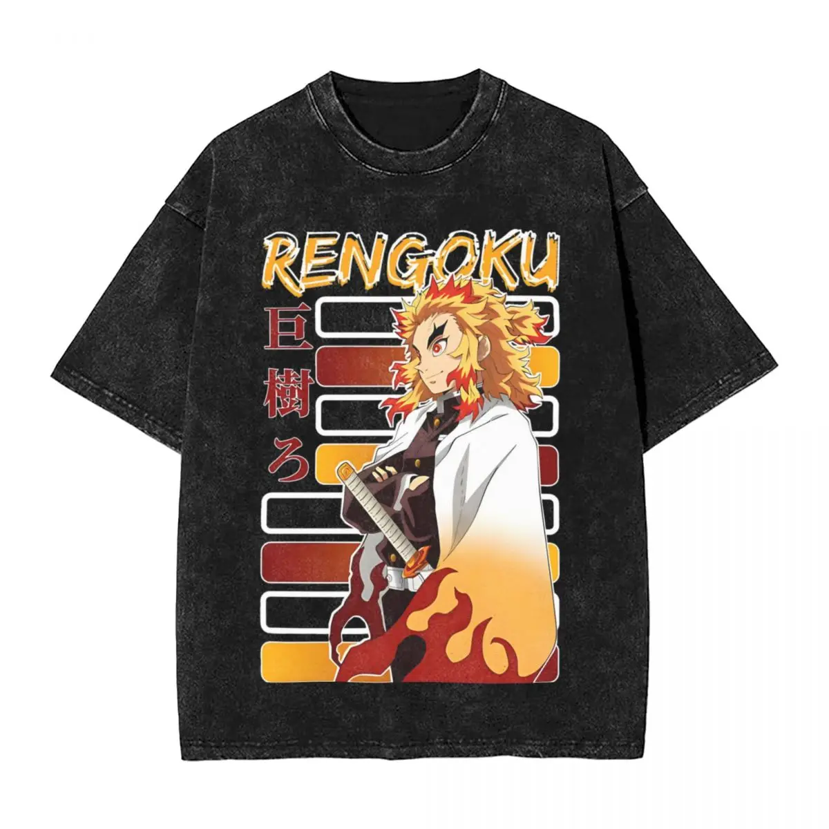 Fire Pillar Demon Slayers Washed T Shirts Streetwear Vintage T-Shirt Anime Nezuko Tees for Men Women 100% Cotton Oversize Summer