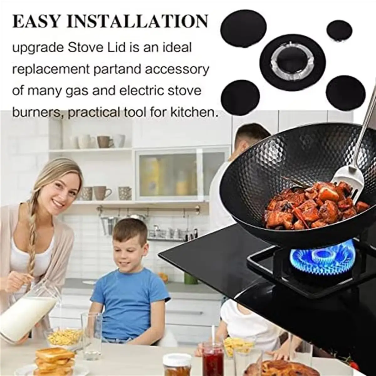 Cooker Hat Set Practical Tool Burners Crowns and Flame Caps Set Oven Flame Ranges Caps Set Metal Texture ForStove-TCES