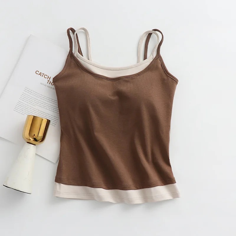 Fake Two Camisoles Women's Inner Layer Chest Pad Sleepwear Vest New Summer Beautiful Back Bra Base Top Adult One Piece Pajamas
