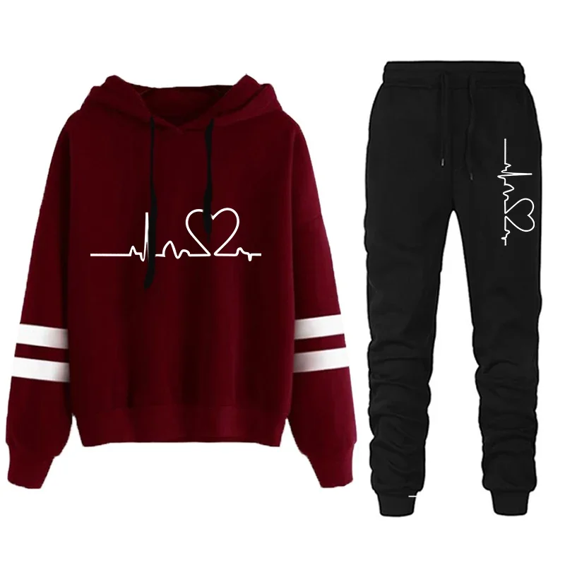 اليومية في الهواء الطلق الخريف الشتاء جودة المرأة رياضية هوديس عارضة قطعة واحدة شريط البلوز و Sweatpants الراحة الركض #5