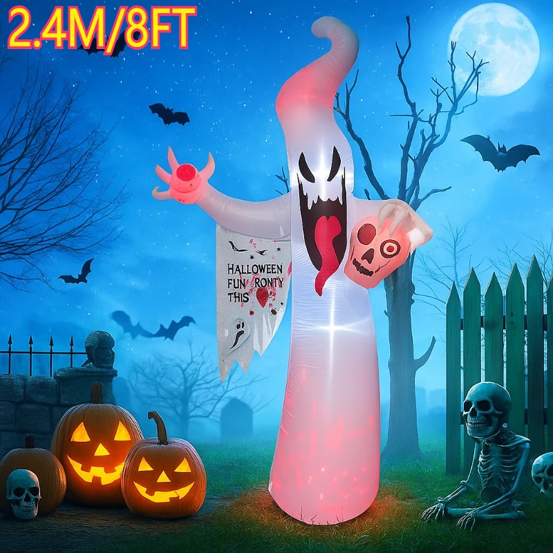 

8FT Inflatable Toy Halloween Ghost Outdoor Yard Decorations Giant Ghost with Built-in LED Lights for Party Courtyard Ornament
