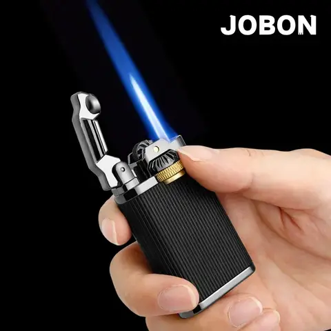 JOBON Retro Leather Pattern Gear Linkage Ignition Windproof Jet Fire Butane Gas Lighter High-end Outdoor Portable Cigar Lighters
