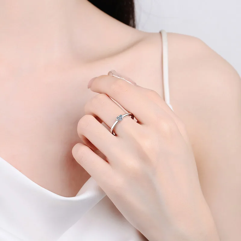 YINHED Romantic Heart Moissanite Engagement Ring 100% Real 925 Sterling Silver 0.3CT Diamond Wedding Rings for Women Love Gift