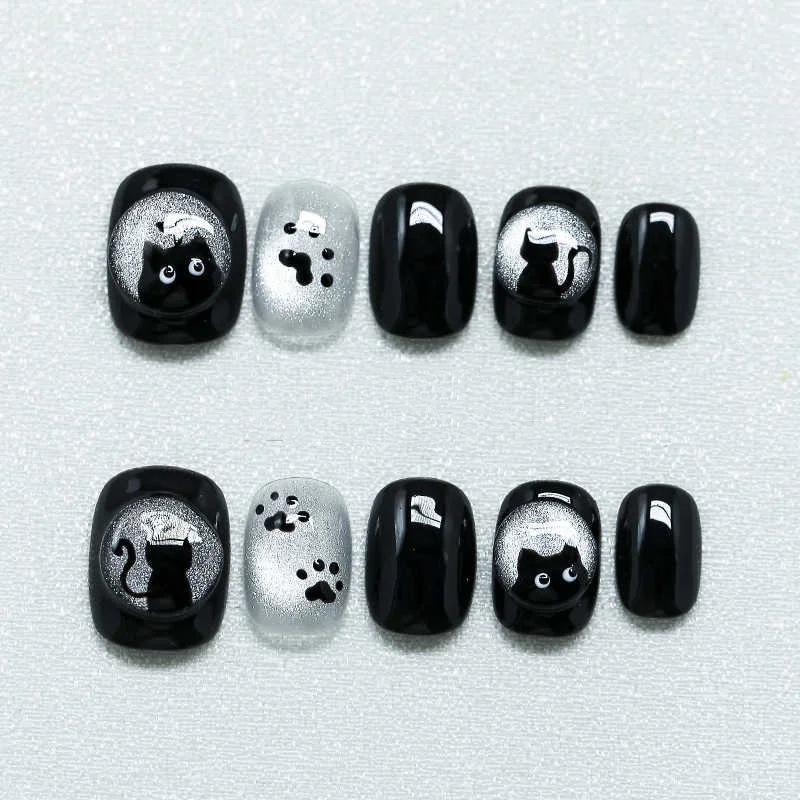

Crazy Cat" Kawaii Cute Kitten Y2K Press-On Nails | Custom Hand-Painted Nails | Coffin Nails/False Nails/Stick-On Nails