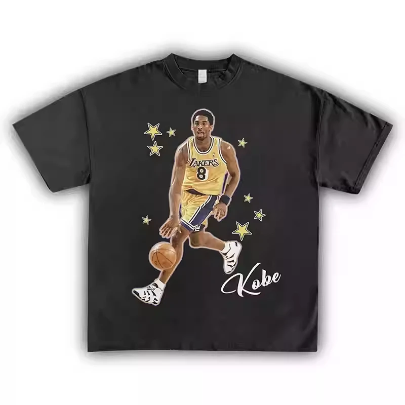تي شيرت NBA Star Kobe Bryant All-Star إصدار محدود تي شيرت أمريكي بكتف ثقيل فضفاض من القطن لكرة السلة بأكمام قصيرة #2