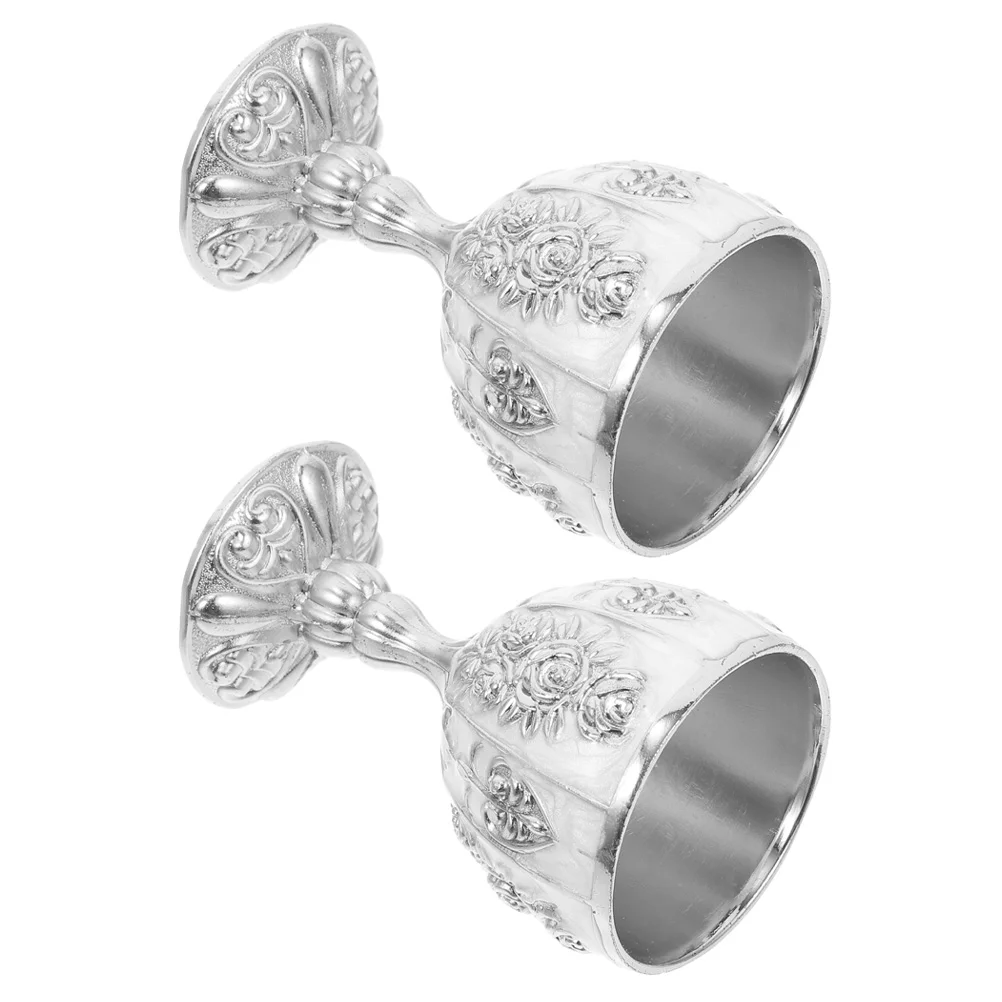 

2 Pcs European High-end Glass Portable Goblets Cup Communion Cups Retro Elegant Red Zinc Alloy Home Coffee