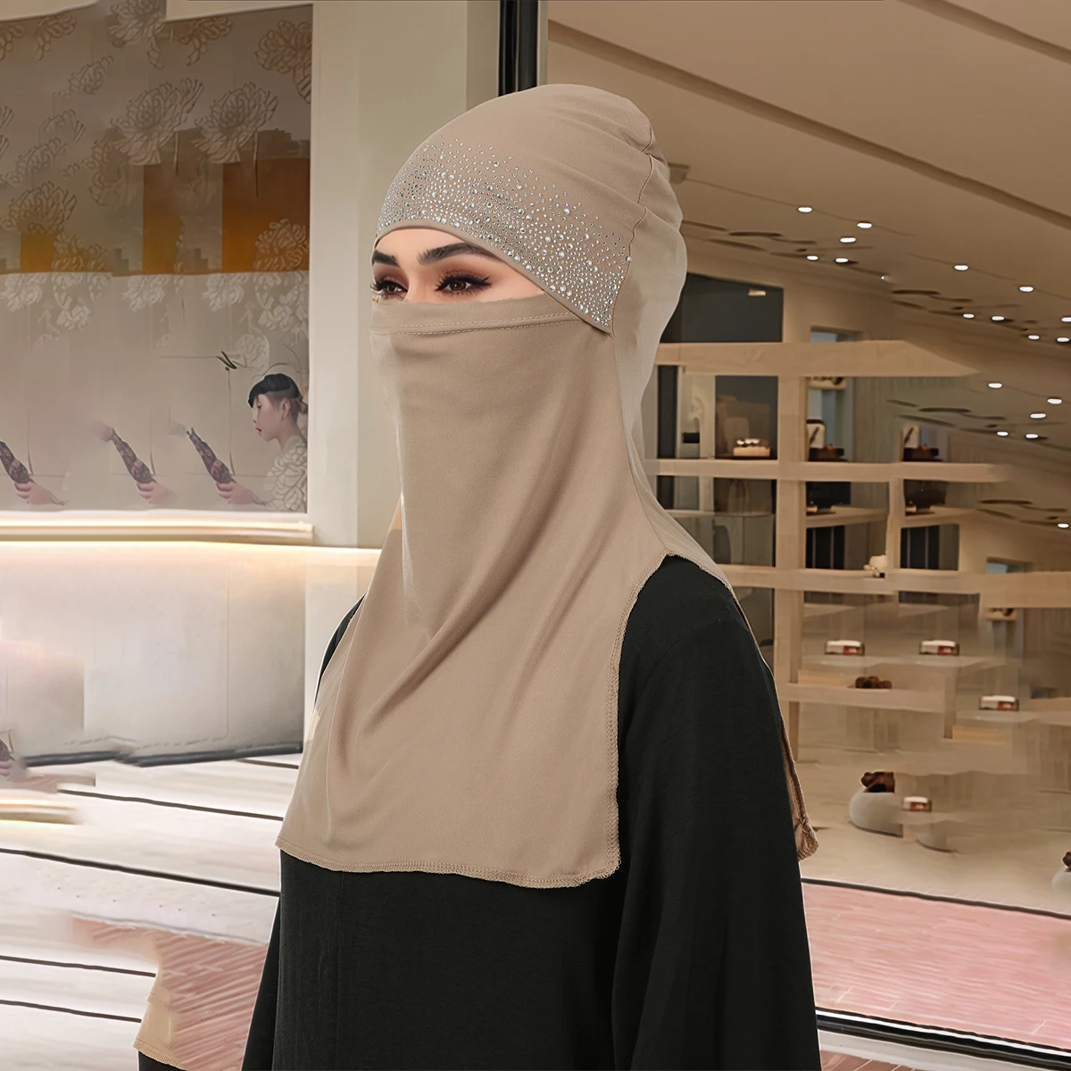

Rhinestone Edge Inner Hijab Cap Instant Hijab Turban Caps For Women Muslim Underscarf Stretchy Full Cover Shawl