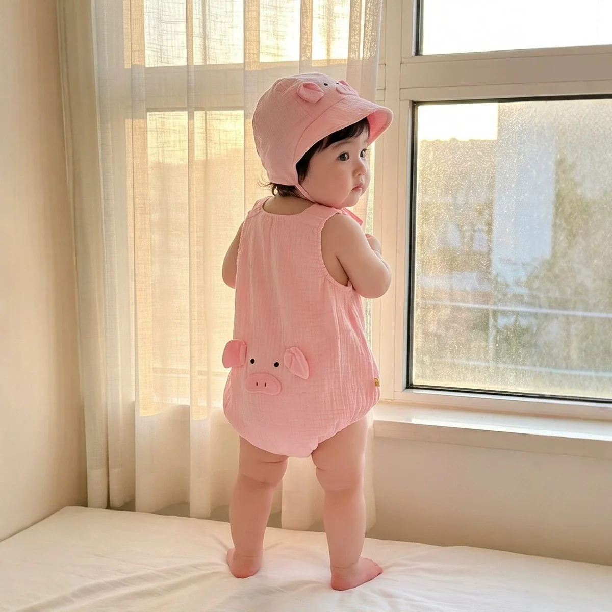 2026 Summer Baby Onesie Little Pig Design Cute Baby Bodysuit Sleeveless Triangle Romper