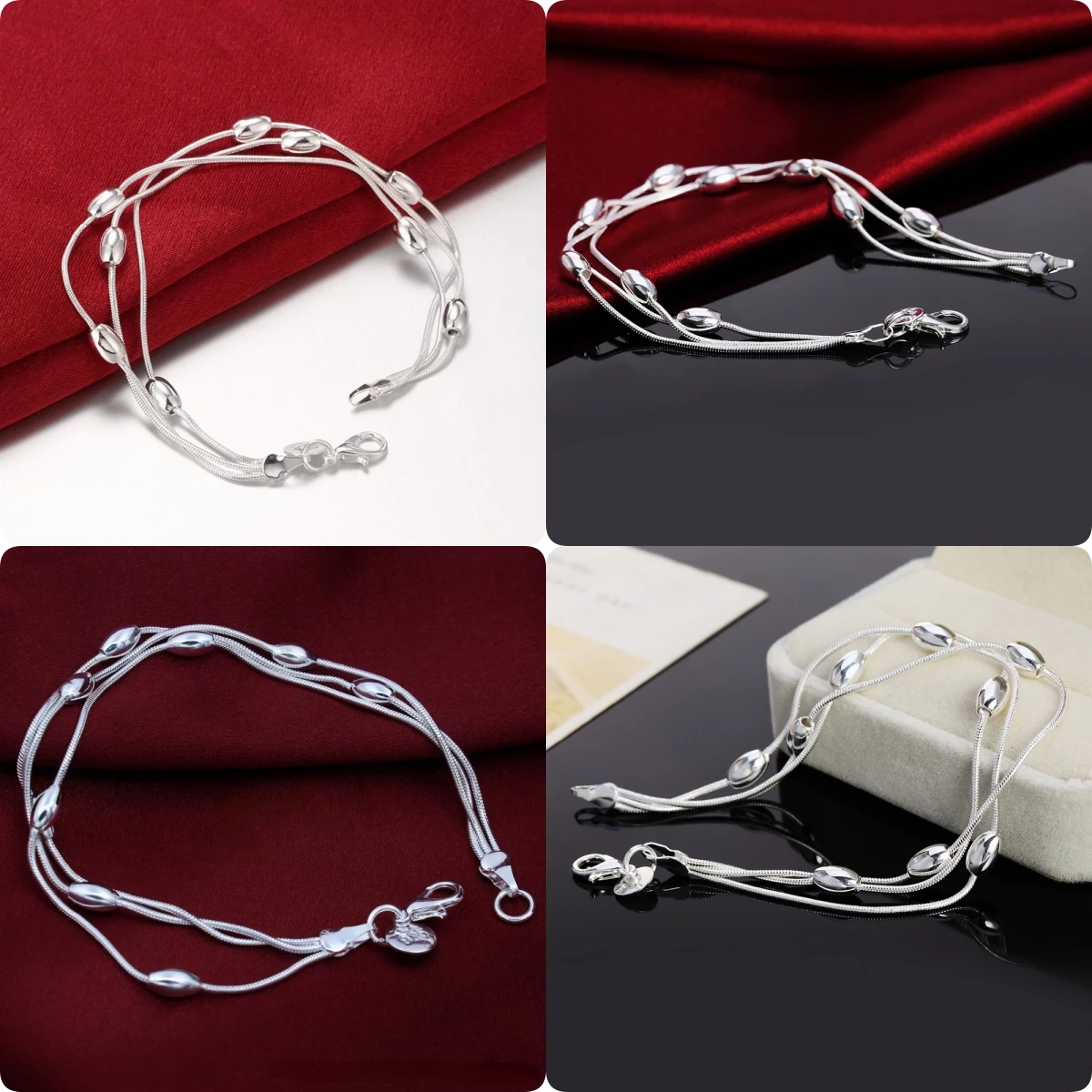 

925 sterling silver elegant Snake chain beads Bracelets for women Fashion Party Wedding Accessories Jewelry Christmas Gifts