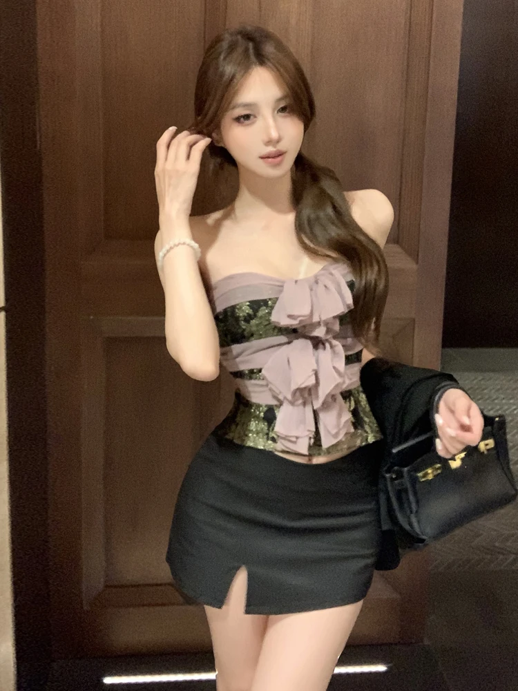 

Сладкий пряный топ в стиле ретро с фиолетовым узлом, длинное пальто све, облегающая юбка с разрезом, комплект из футболки, женская модная осенняя одежда