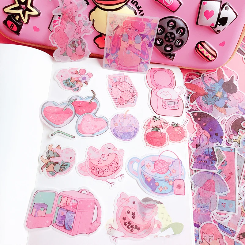 80 pçs rosa ins menina coração adesivo lanche personagem ferramenta kawaii bonito dos desenhos animados adesivo diy material decorativo xiaohongshu rosto livro estilo quente