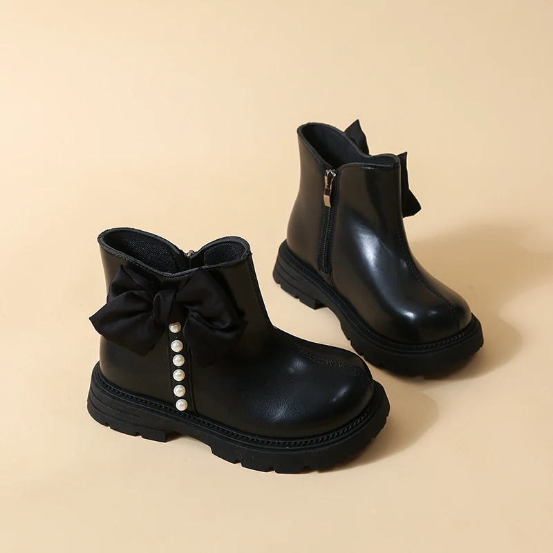 2026 Mädchen-Stiefeletten aus kombinierten Stoffen mit seitlichem Reißverschluss und Schnallendekor, rutschfester, dicker Sohle, kurze Stiefel für den täglichen Gebrauch im Herbst – Detail 8