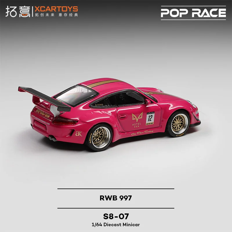 نموذج سيارة POP RACE بمقياس 1:64 طراز S8-07 بورش RWB 997 بلون الياقوت، نموذج معدني مصبوب للجمع والهدايا، متوفر للشحن الآن