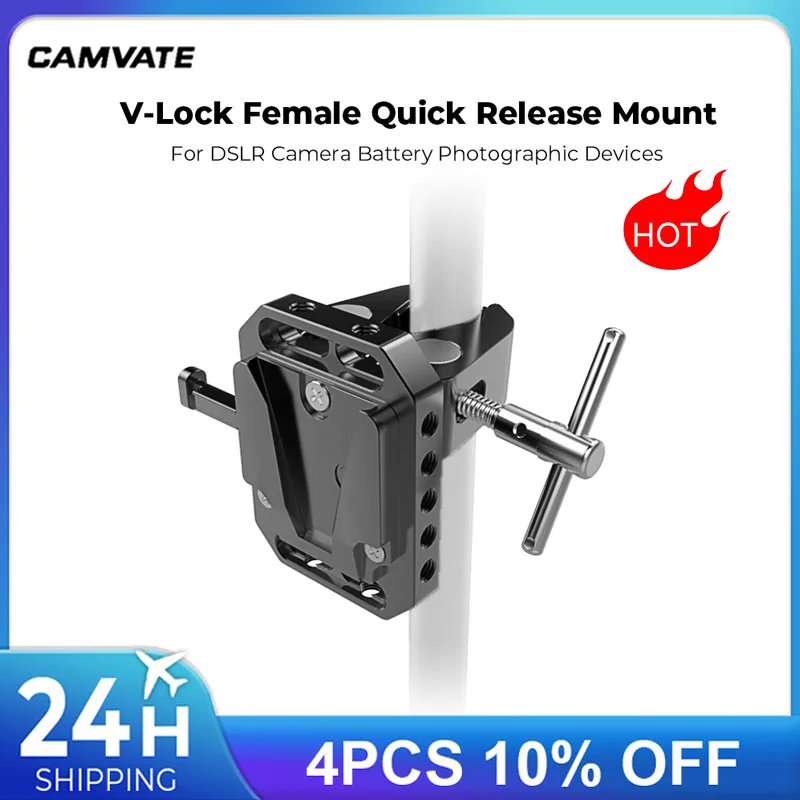 CAMVATE V-Lock Female Quick Release Mount Adapter + Multipurpose Super Crab Clamp For DSLR Camera Battery Photographic Devices