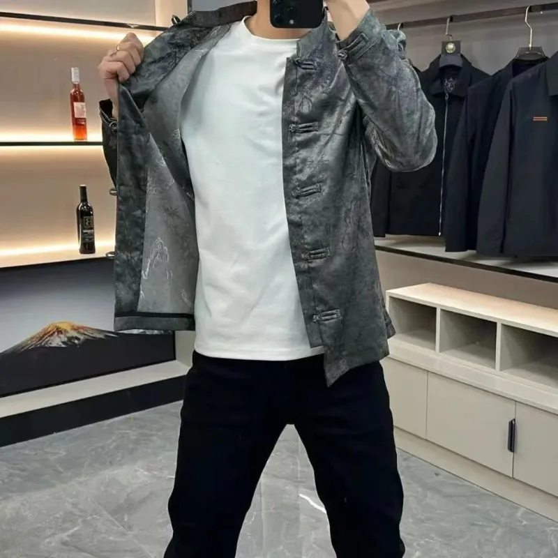 Men Tang Clothing Chinese Spring Buckle Casual Business Collar Coat