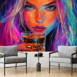 Vibrant Colorful Girl Tapestry Bohemian Wall Art for Bedroom Living Room Decor Unique Artistic Design Perfect for Home Aesthetic