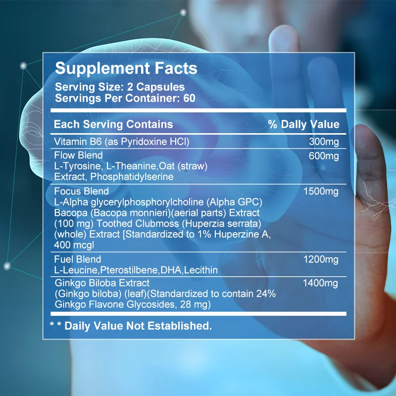 イチョウbiloba b6,記憶,集中力,知性,脳機能,健康を備えた脳カプセル