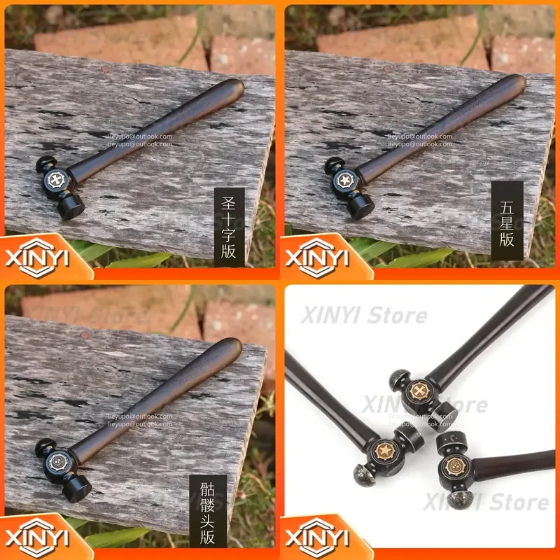 for High-end EDC Leather Craft Hammer with Ebony Handle Double-headed HRC 54 45 Steel Handmade Small Steel Hammer