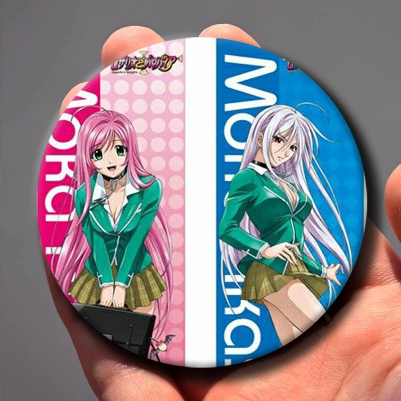 Rosario + Vampire Badge Round Anime Lapel Pins Ura Moka,Akashiya Moka,Aono Tsukune Cartoon Brooches for Backpack Accessorie Gift