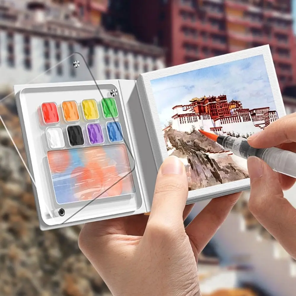 with Paint Palette Tearable Painting Book Grid Paint Box Travel Watercolor Palette Watercolor Paint Book Notebook