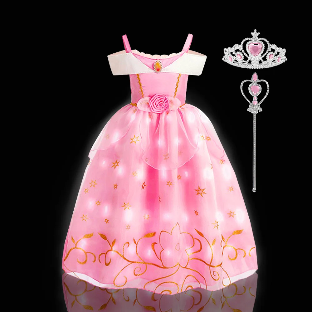 2PCS LED Light Up Sleeping Beauty Pink Princess Dress for Kids Girl Off  Shoulder Aurora Costume Fancy Carnival Party Outfits - AliExpress 1501