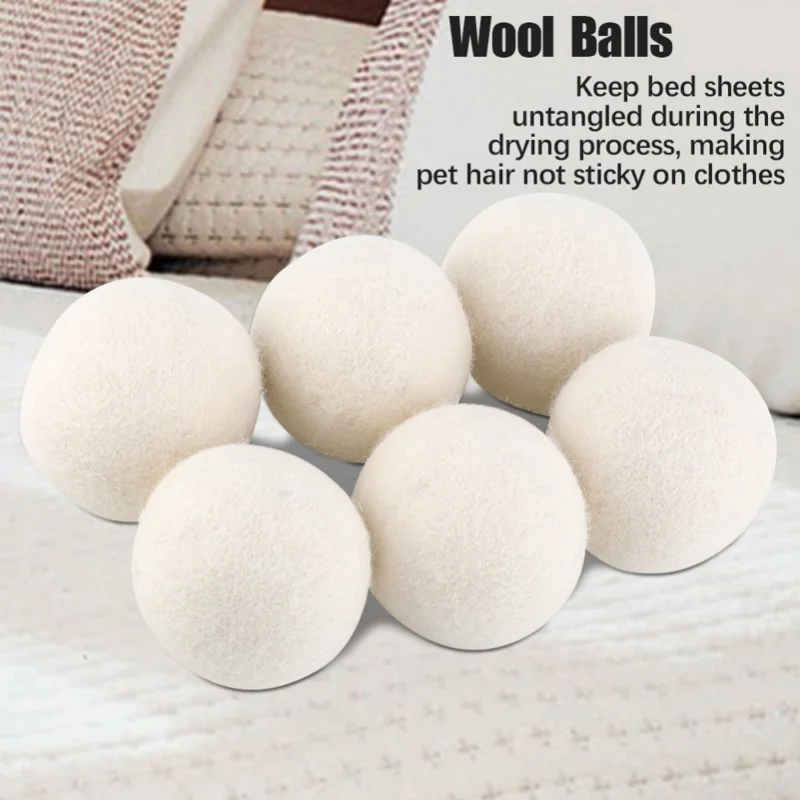 6Pcs 6cm Natural Wool Balls Water Absorption Eliminates Static Laundry Replacement
