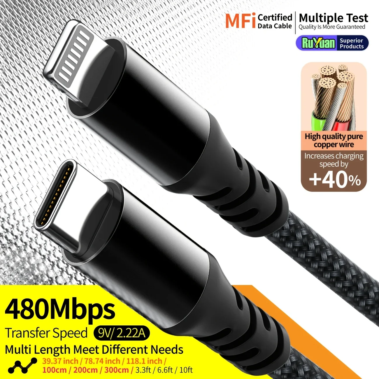 كابل LAIHONEN من النوع C إلى Lightning للشحن السريع ومزامنة البيانات المضفر المتين بقدرة 20 وات لهاتف iPhone 14 13 12 11 Xs وiPad AirPods #5