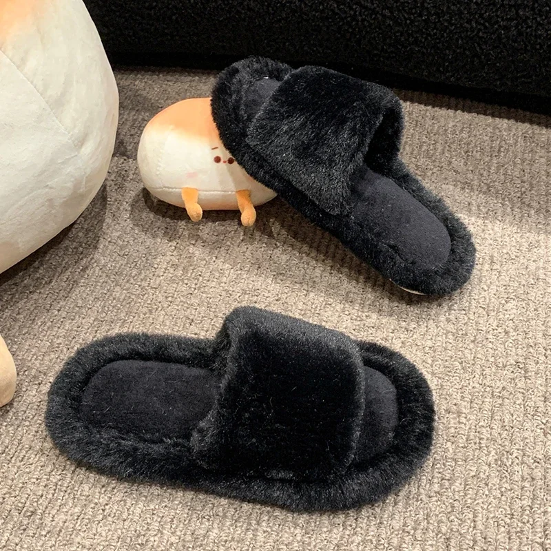 Simple Winter Children's Slippers Trend Soft Bottom Kids Warm Home Slippers Open-toe Girls Fluffy Plush Flat Slippers Non-slip