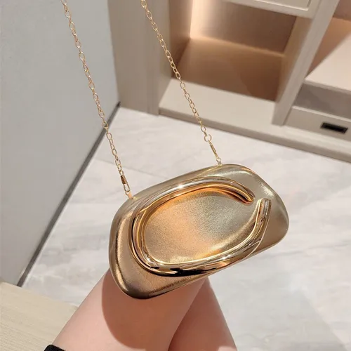 Imagen 2 del producto Bolso de mano con caja de cierre de Metal dorado para mujer, bolso bonito para fiesta de boda y noche, color rojo oscuro, Beige, primavera 2025, nueva moda Ins