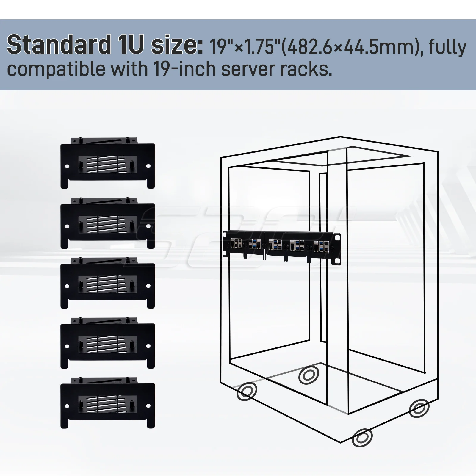 52Pi verwijderbare 1U rackmontage voor Raspberry Pi 5/4B/3B+ stalen beugel 19 inch 5 slots