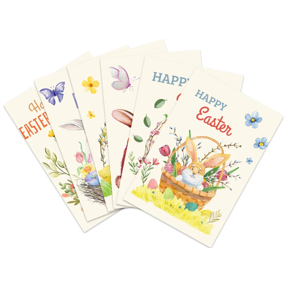 12/24pcs Happy Easter Postcard Cute Bunny Flower Chick Easter Egg Printed Postcard Easter Decoration Easter Greeting Card