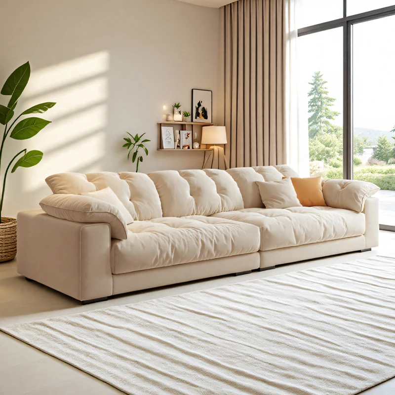 Cream wind cloud sofa high-end atmosphere light luxury household small apartment technology cloth sofa large seat deep flannel