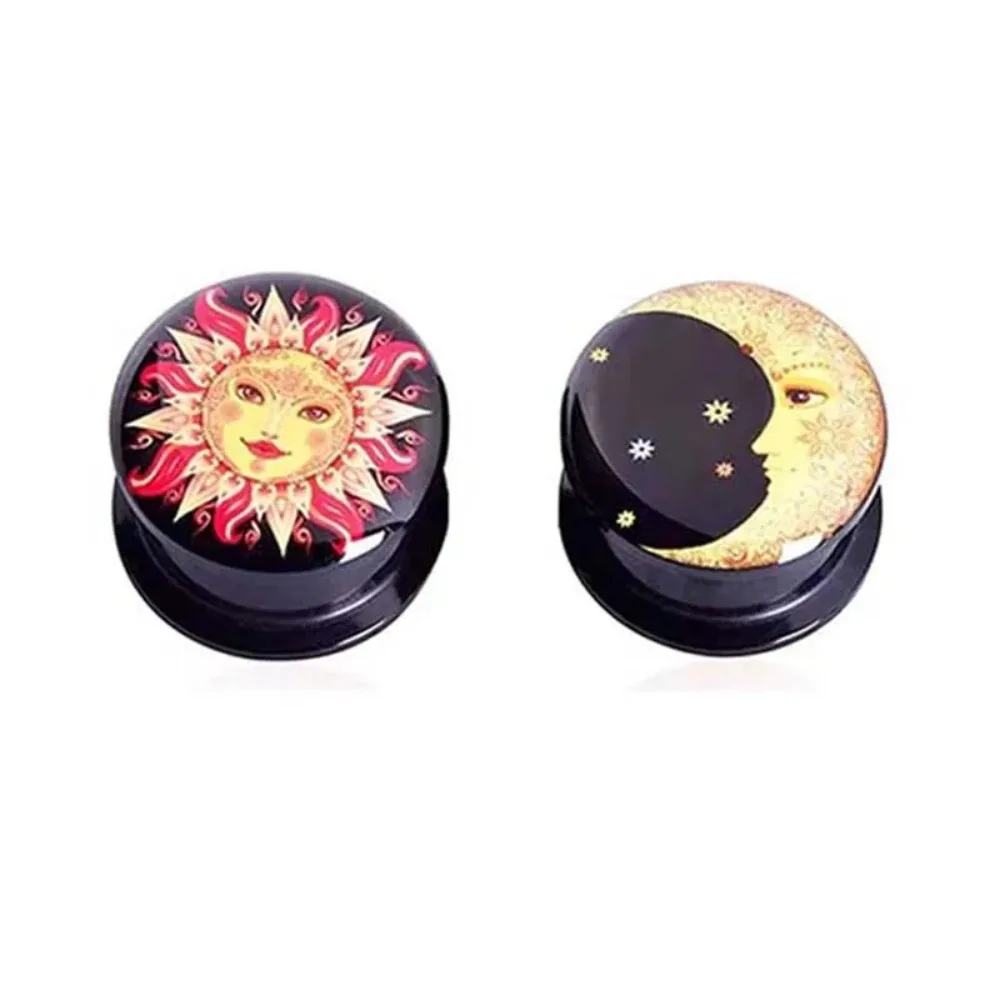 1 Pair Sun Moon Acrylic Screw Ear Plugs Meat Plugs Stretcher Dilator Earrings Piercing Body Jewelry 0G-1