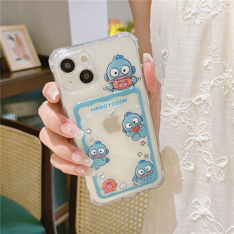 Hangyodon Sanrio Funny Cartoon Phone Case For iPhone 11 12 13 14 15 Pro Max X XS XR 7 8 Plus Clownfish Card Pocket Soft Cover