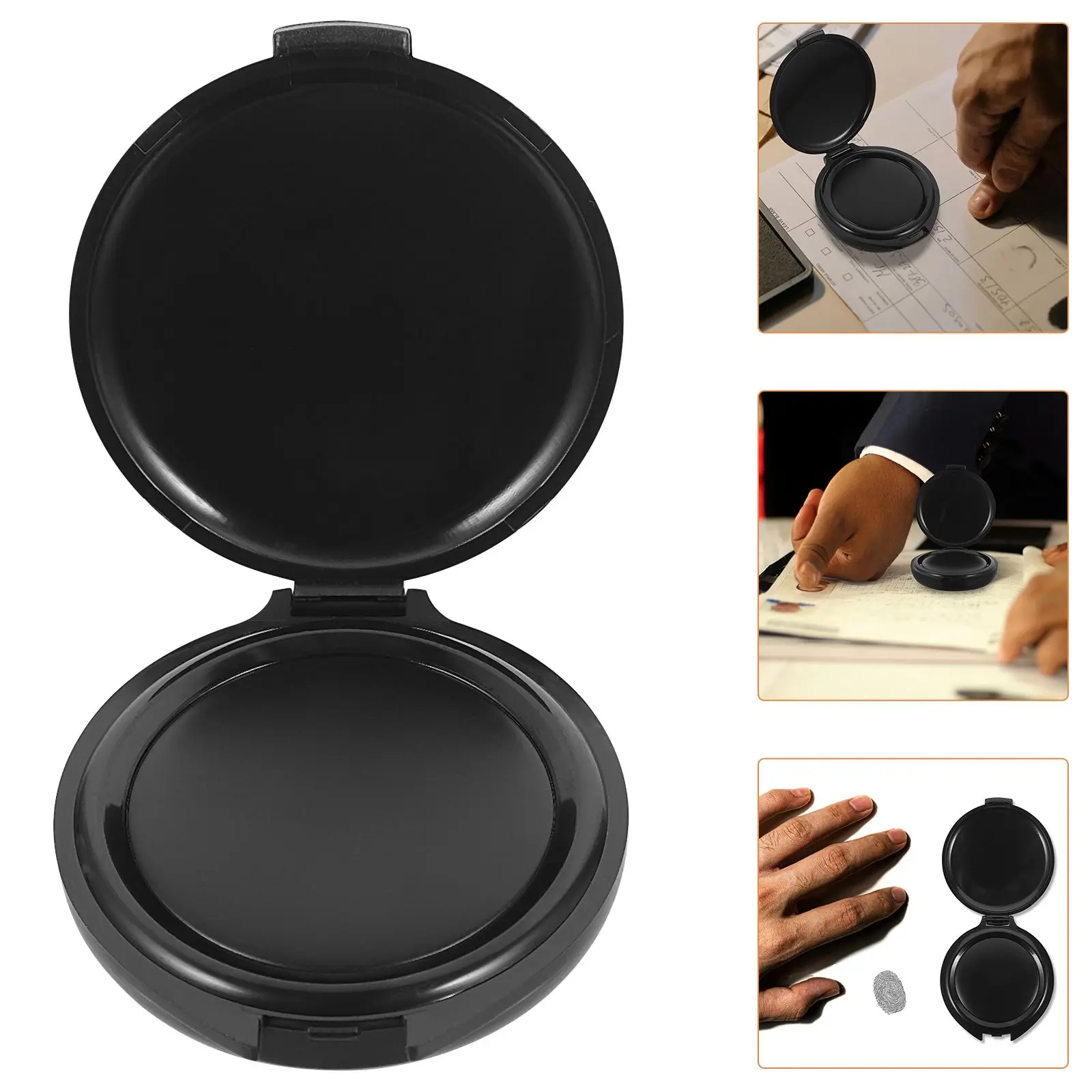 Portable Fingerprint Ink Pad Sponge Inkpads Document Accessory File Black Mini Round Office