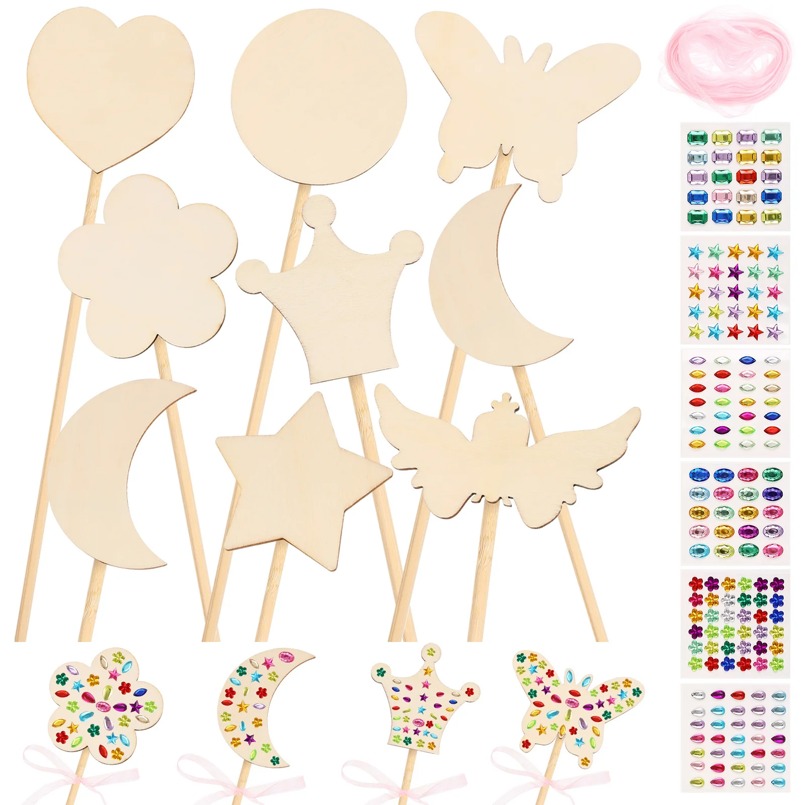 

1Set Kit for Girls DIY Wooden Fairy Sticks with Crown Butterfly Flower Design Kids Party Favor Craft Project Supply