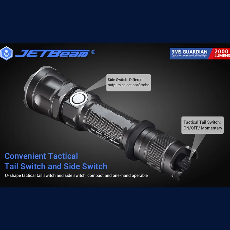 JETBeam 3MS Flashlight 2000Lumens USB Rechargeable Super Bright Uses LUMINUS SST-70 LED High-Power Torch Light