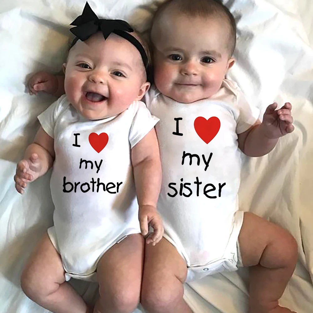 

Летний комбинезон с короткими рукавами I Love My Sister Brother Twins для новорожденных мальчиков и девочек, одежда, комбинезон, подарки