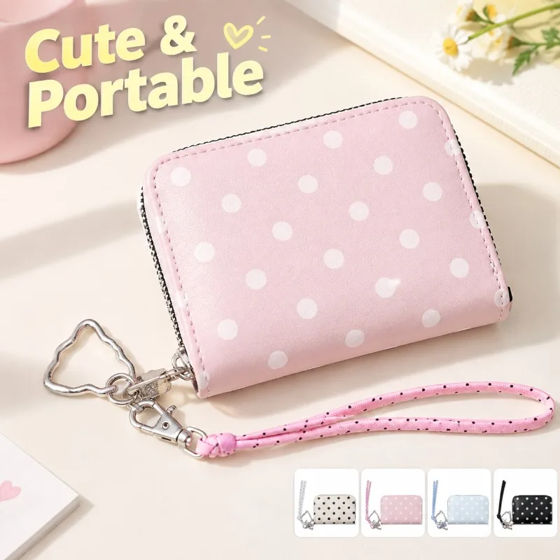 Korean Style Fresh Polka Dot Coin Purse Mini Accordion Card Holder for Girls Portable ID Bank Card Photo Card Organizer Wallet