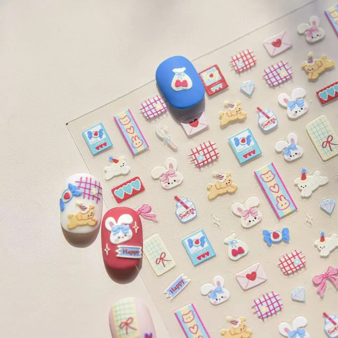 

Tomoni 5D Animal Nail Stickers Valentine's Day Cartoon Kawaii Little White Rabbit Sticker Nail Supplies DlY Sliders For Nails